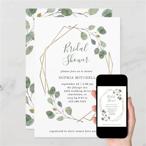 Eucalyptus Greenery Geometric Bridal Shower Invitation Zazzle