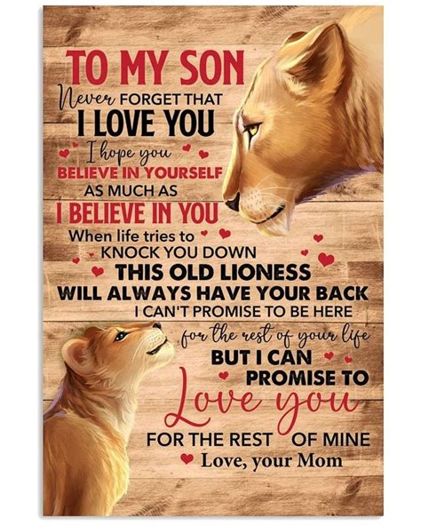 To My Son Never Forget That I Love You Lion Poster Wall Art Etsy UK