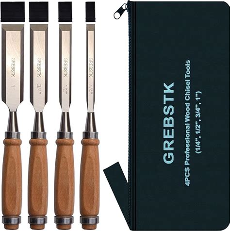 Grebstk 4 Piece Wood Chisel Set Sturdy Cr V Steel Chisel Beech Handle