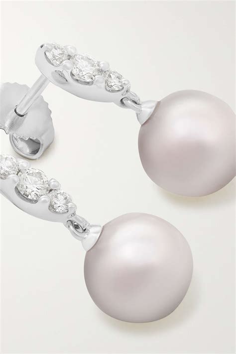 Mikimoto 18 Karat White Gold Pearl And Diamond Earrings Net A Porter
