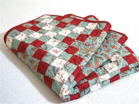 Patchwork Quilt Irish Chain Twin Quilt Bedding Red Aqua