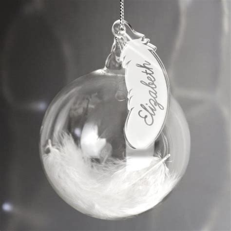 Personalised Christmas Bauble Clear White Feather Tree Decoration