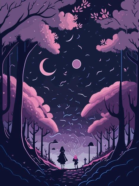 Premium Vector | Purple night in the forest