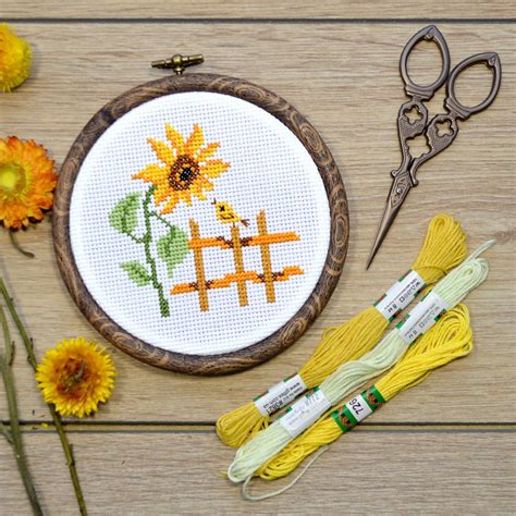 Summer Flower Cross Stitch Kit Sunflower Beginners Embroidery Etsy