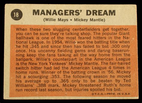 Mickey Mantle Willie Mays Topps Managers Dream Pristine