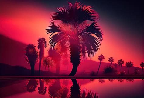 Premium Ai Image Silhouettes Of Palm Trees At Sunset Generative Ai