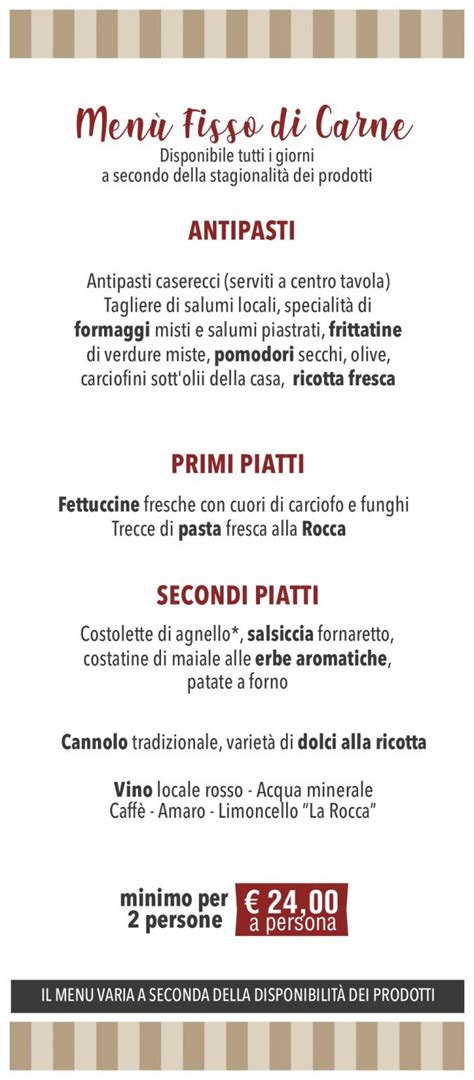 Menu Fissi La Rocca Ristorante