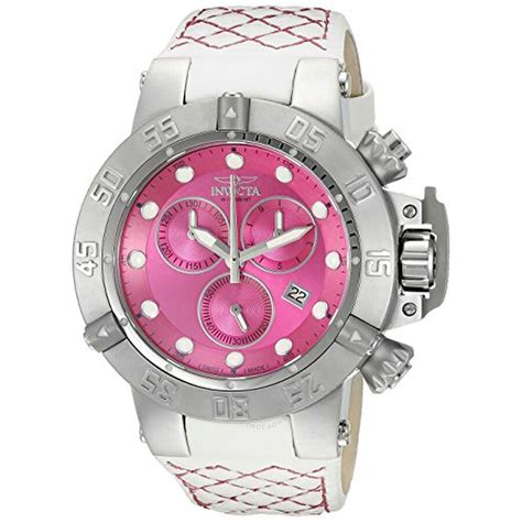 Invicta Subaqua Chronograph Hot Pink Dial White Leather Unisex Watch