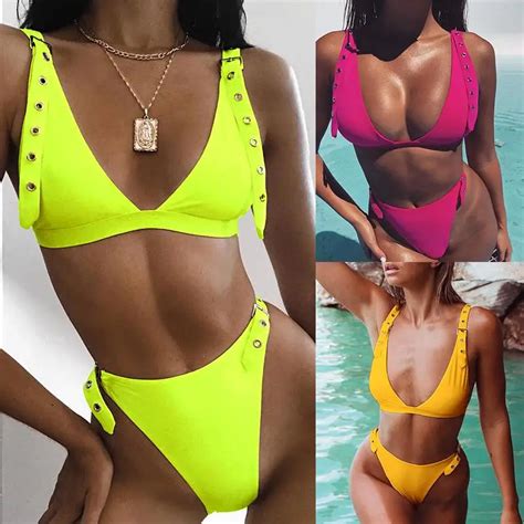 Turmeric Sexy Neon Bikini 2019 Micro Belt Brazilian Swimsuit Female