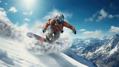 Man in ski goggles rides a snowboard from a snowy mountain 29560537 ...