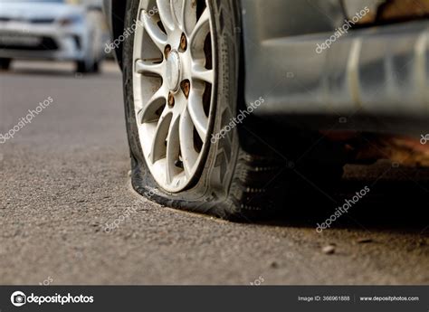 Car Wheel Flat Tire Roadway Image Accident Damage Breakdown