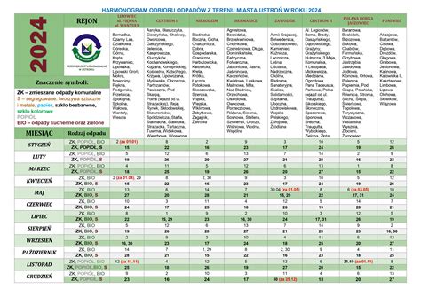 Ustroń pl Harmonogram odbioru odpadów komunalnych z terenu Miasta