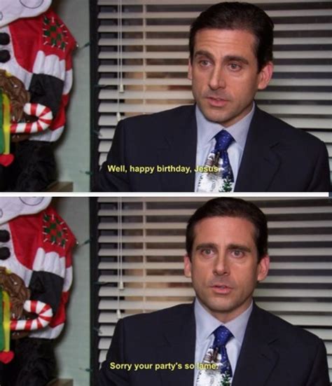 A Man In A Suit And Tie Sitting Next To A Christmas Tree With The Words