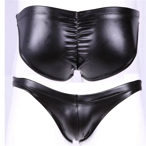 Men Pu Faux Leather Underwear Colloid Imitation Latex Bikini Briefs