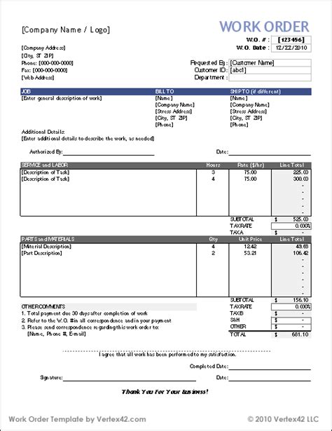 5 Work Order Templates Free Sample Templates