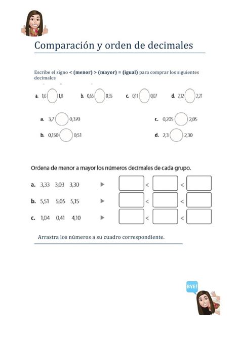 Ejercicio de Guía Comparar y ordenar número decimales Numeros