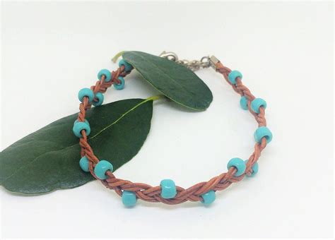 Turquoise Anklet Women Ankle Bracelet Braided Leather Etsy