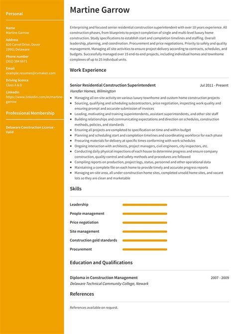 Construction Superintendent Resume Example And Writing Guide For 2025
