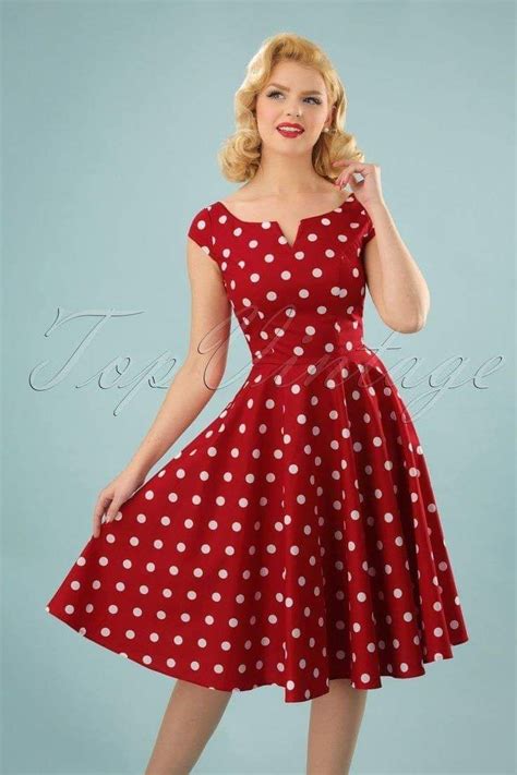 Pin Up Vestido Vermelho Bolinhas Brancas Fifties Dress 50s Dresses