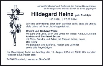 Traueranzeigen Von Hildegard Heinz Trauerundgedenken De