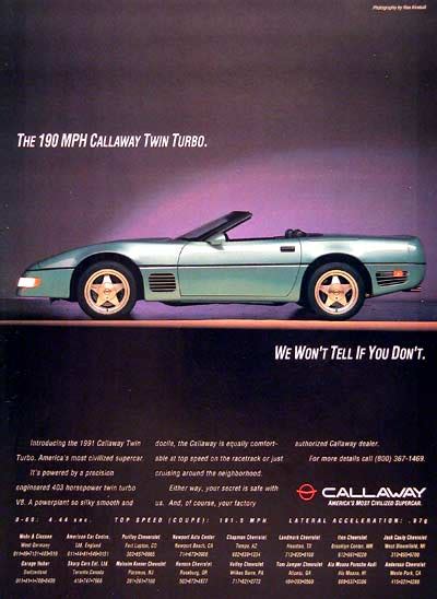 1991 Callaway Corvette Convertible Classic Vintage Print Ad