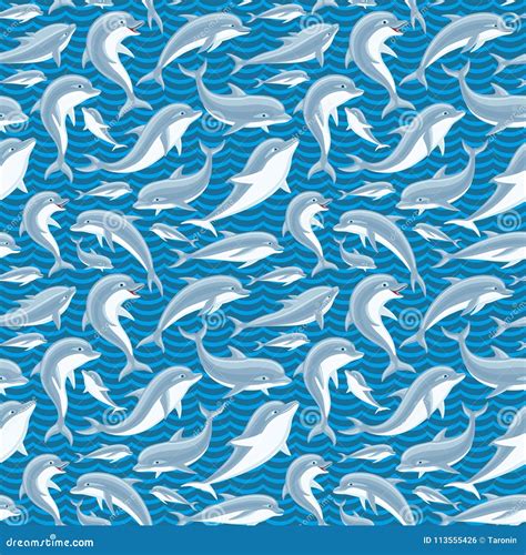 Pattern With Cute Dolphins Stock Vector Illustration Of Pattern