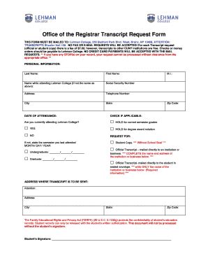 Fillable Online Lehman Cuny Transcript Request Form Docx Lehman Cuny