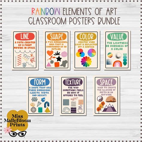 Classroom Poster Bundle Rainbow Elements Of Art Classroom Etsy