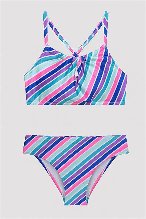 Gen K Z Colorful Stripe Halter Bikini Tak M Pl Ex Y Iy Mix Ok Renkli Penti