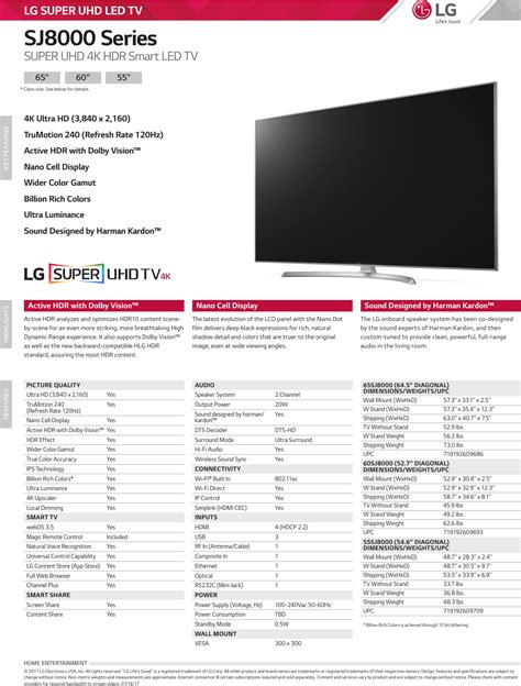 Lg Sj User Manual Specification Sj Series Spec Sheet