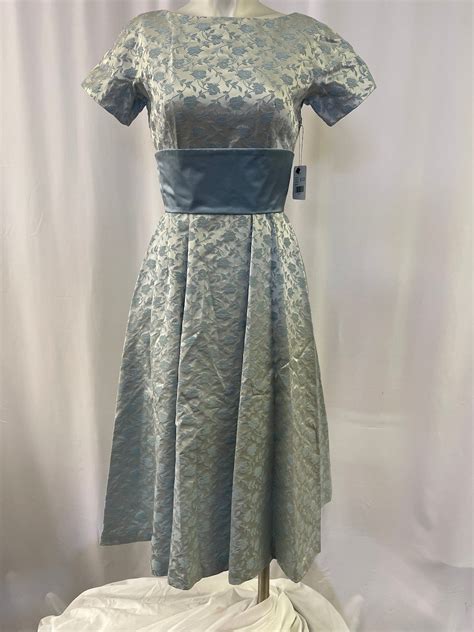 50s Blue Brocade Fit And Flare Dress Etsy