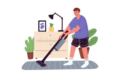 Man Cleaning White Carpet With Brush Stock Image Image Of House