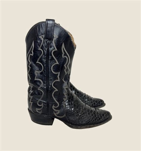 Vintage TONY LAMA Black Snakeskin Cowboy Boots Men Gem