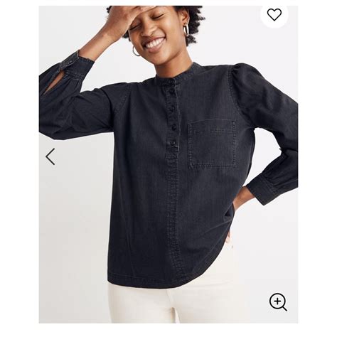 Madewell Black Denim Collarless Popover Shirt Xs Gem