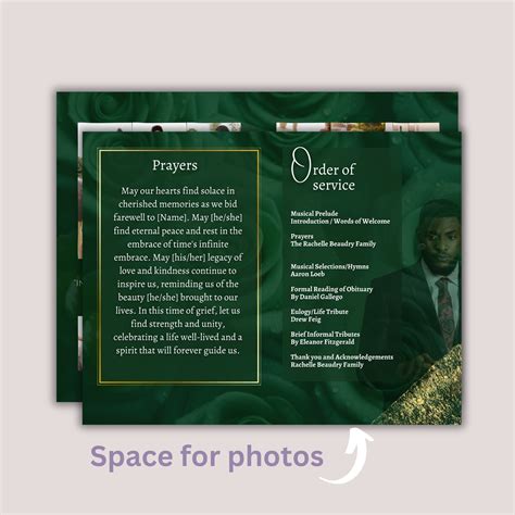 Funeral Program Template For Man Masculine Funeral Program Celebration Of Life Keepsake Green