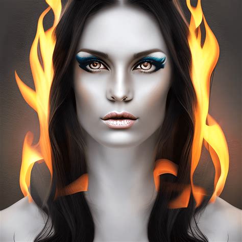 Beautiful White Dark Hair Female Fire Goddess Graphic · Creative Fabrica