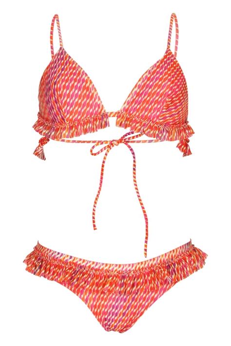 Pin up Stars Triangel Bikini mit Rüschen in pink