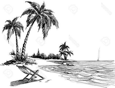 Beach Pencil Sketch at PaintingValley.com | Explore collection of Beach ...