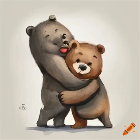 Cartoon Illustration Of Two Bears Hugging