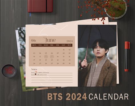 Bts Calendar 2024 Bts Aesthetic Elegant Bts Desk Calendar Digital Calendar Printable Instant