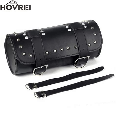 Universal Black Motorcycle Saddlebag Side Bag PU Leather Roll Barrel