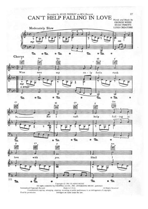 Cant Help Falling In Love Sheet Music Download The Piano Notes