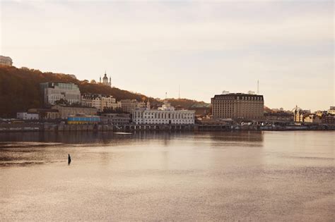 Premium Photo | View of the Dnieper River in Kyiv in Ukraine at sunset