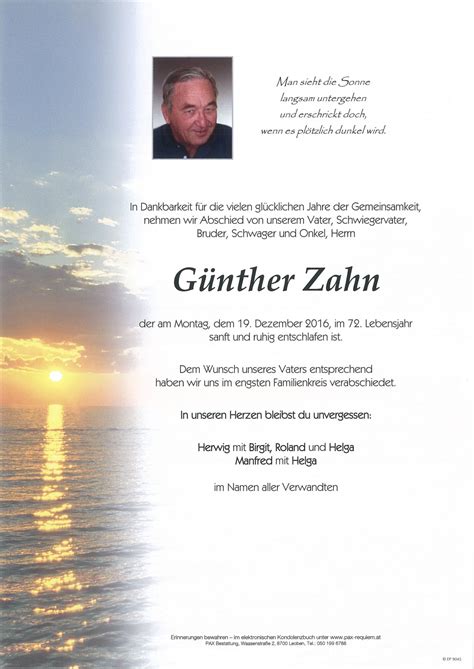 Parte für Günther Zahn pax requiem