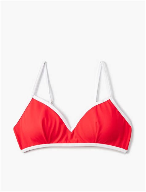 Kırmızı Kadın Üçgen Bikini Üstü Biye Detaylı Kaplı 3SAK10036MM Koton