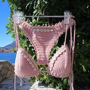 Crochet Bikini Set DUST PINK Seashells Bikini Can Be Made In Any Color Etsy