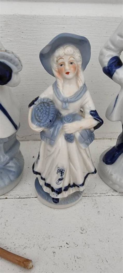 Set Of 3 Blue And White Ceramic Figurines Etsy