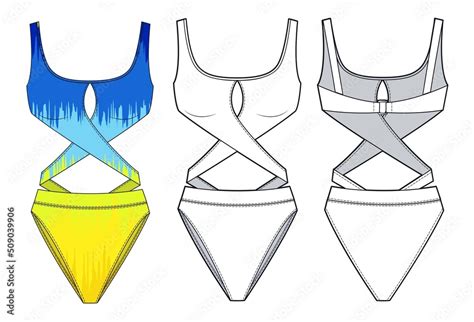 Girls Swimsuit Fashion Design Yellow And Blue Mockup Women Swimsuit