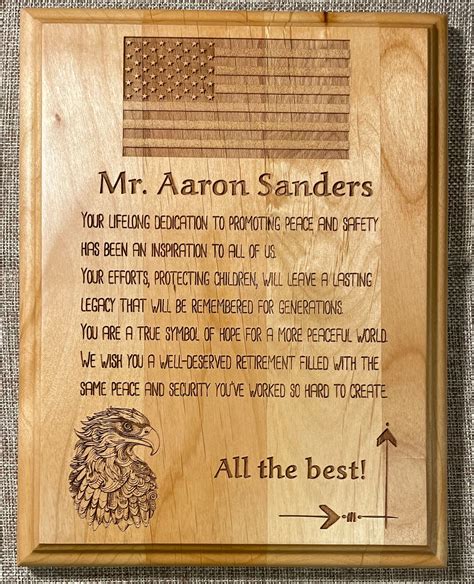 Custom Laser Engraved Retirement Wood Plaque With American Flag And