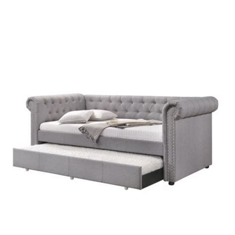 Chesterfield Twin Size Daybed With Attached Trundle And Nailhead Trims